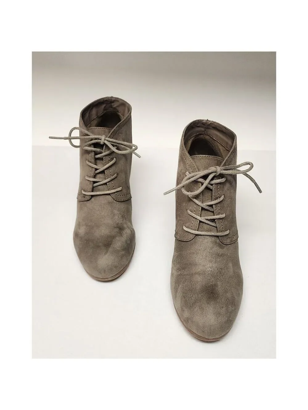 Arizona Jean Company Taupe Faux Suede Lace Up Wedge Ankle Boots Size 9.5M
